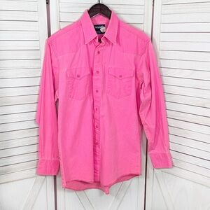 Vintage Wrangler Neon Pink Cotton Brushpopper Button Up Shirt Men 15.5 x‎ 33